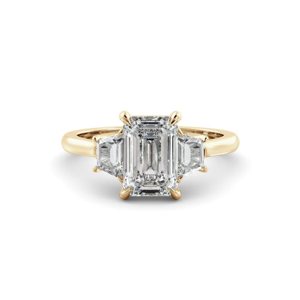 Three Stone Ring with 1.0 CT Emerald Moissanite