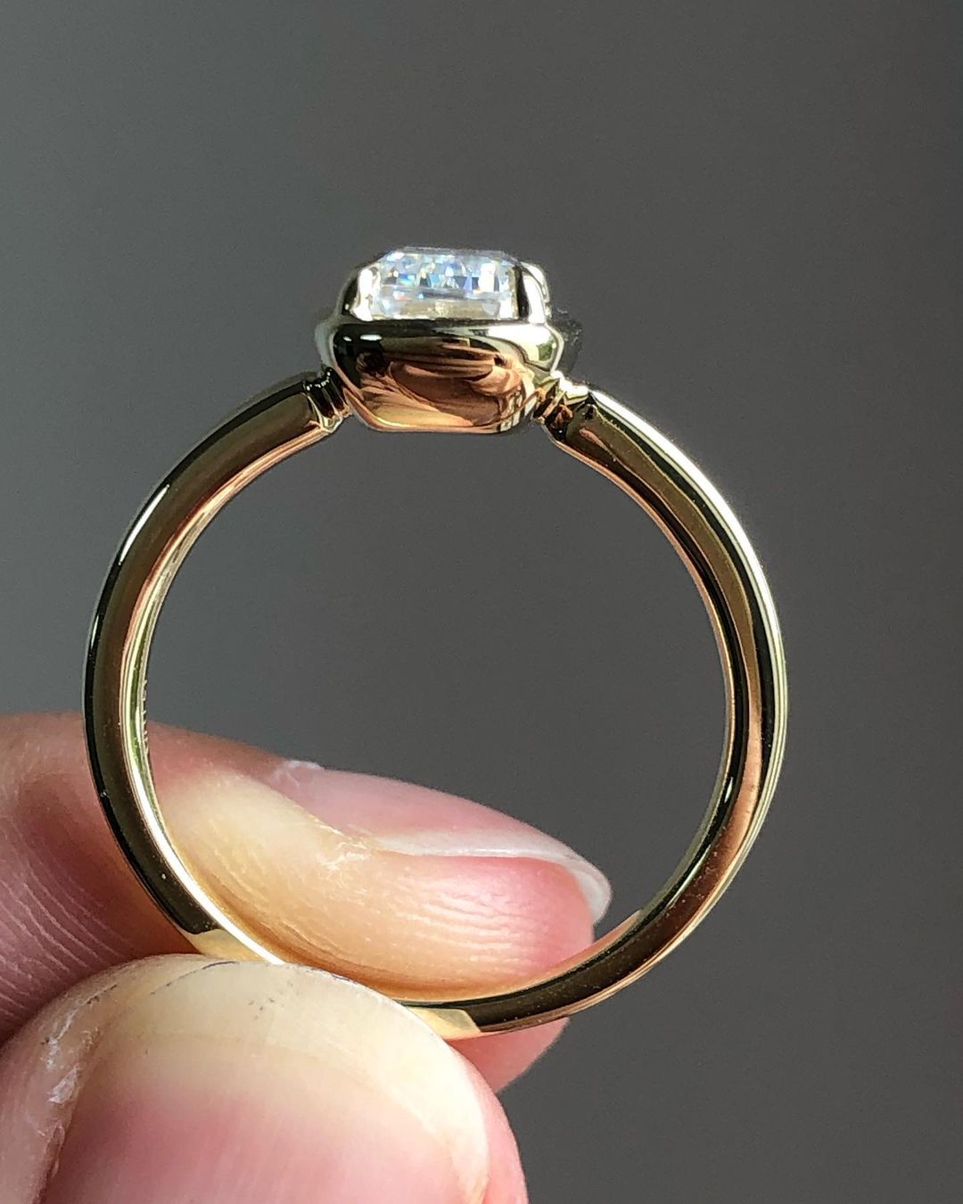 Bezel Solitaire Ring with 3.10 CT Emerald Cut Moissanite