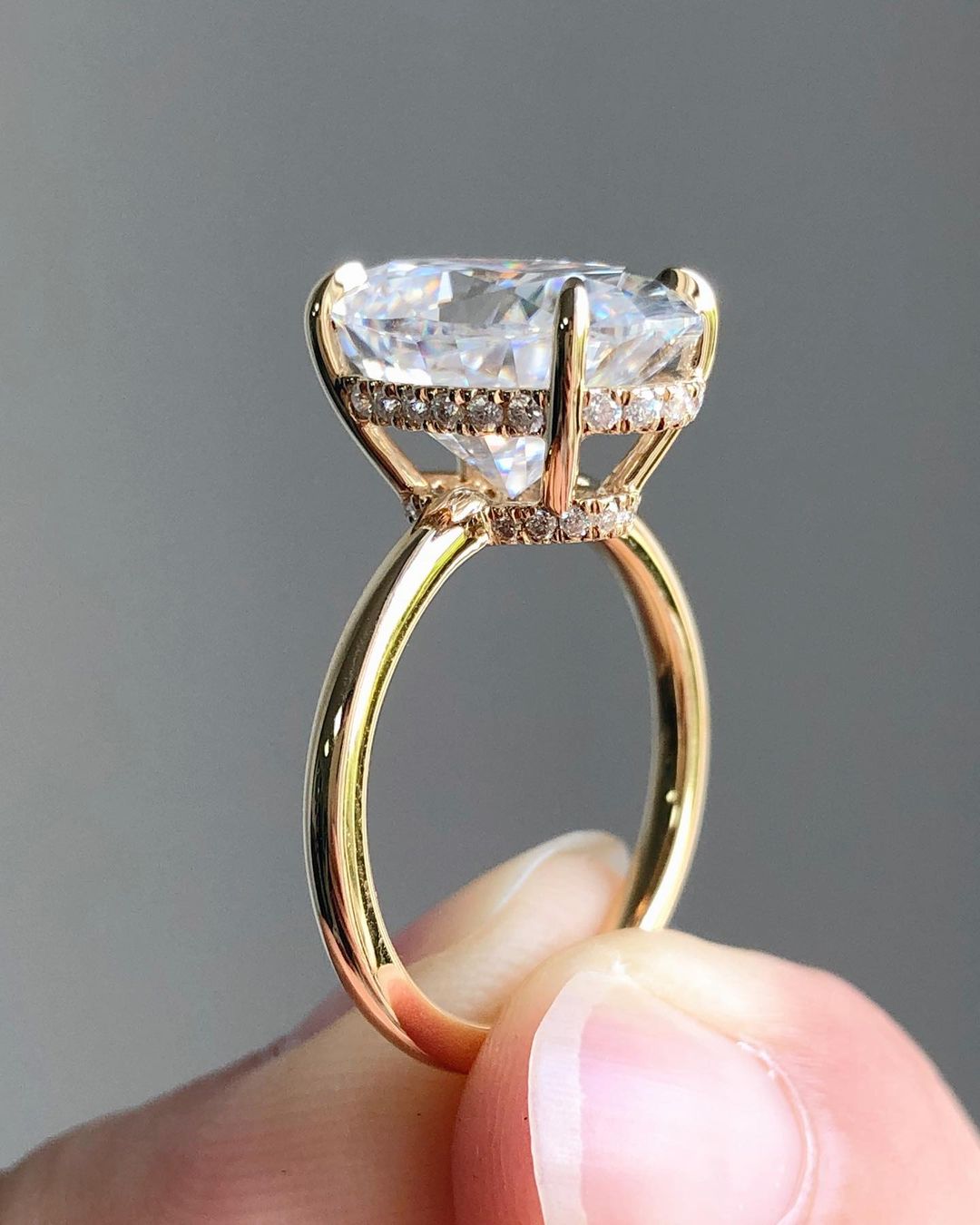 Double Hidden Halo Ring with 3.85 CT Oval Cut Moissanite