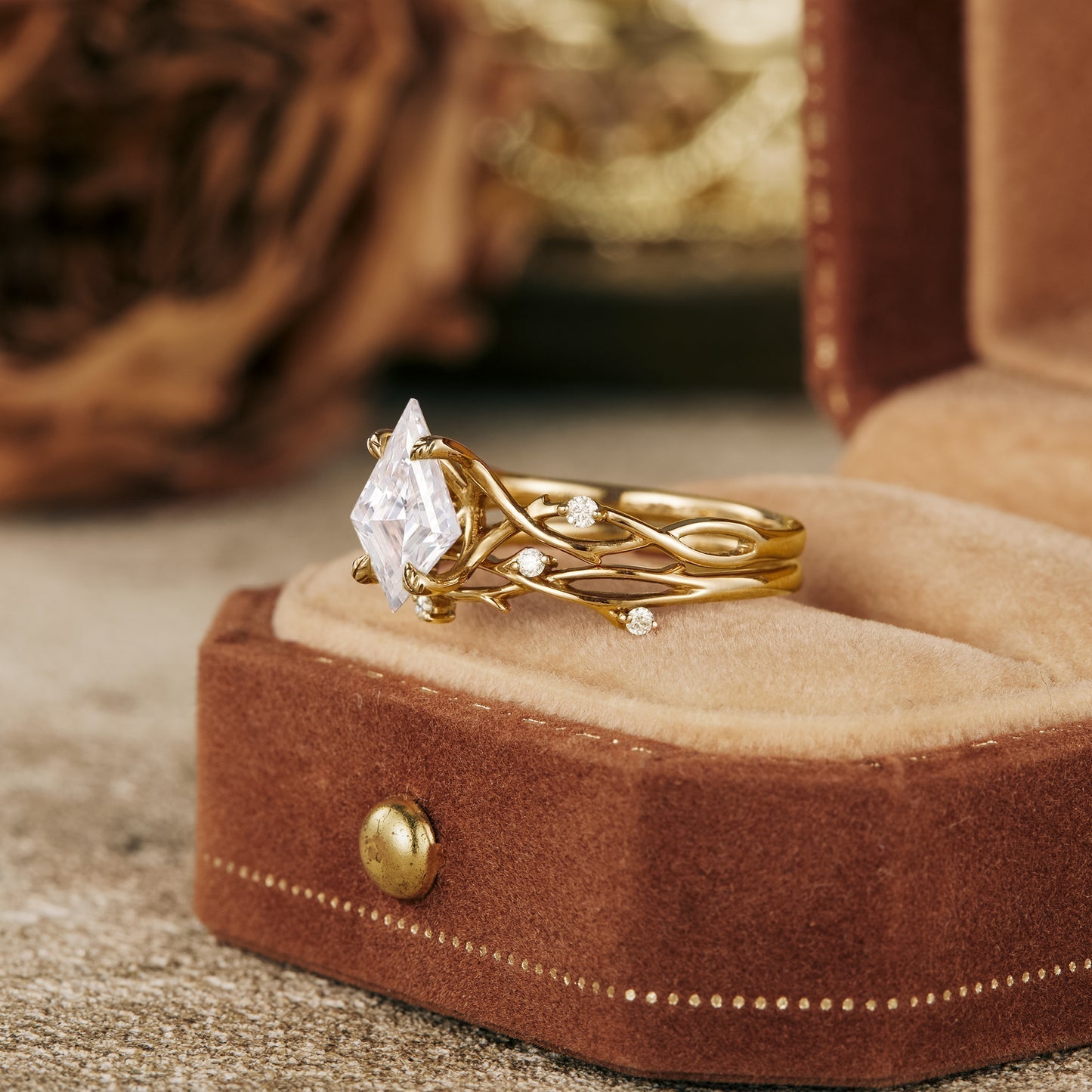 1.25 CT Kite Shaped Moissanite Diamond Bridal Set With Twig Setting