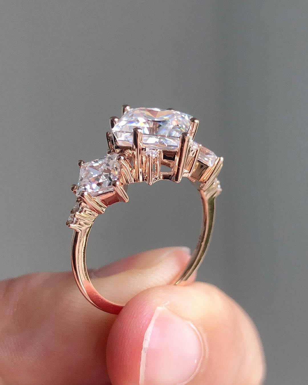 Three Stones Ring with 2.20 CT Princess Cut Moissanite