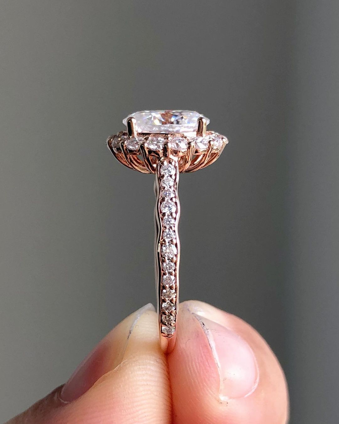 Halo & Pave Ring with 1.33 CT Oval Cut Moissanite