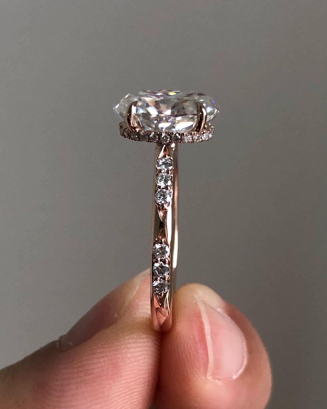Hidden Halo & Pave Ring with 2.10 CT Oval Cut Moissanite