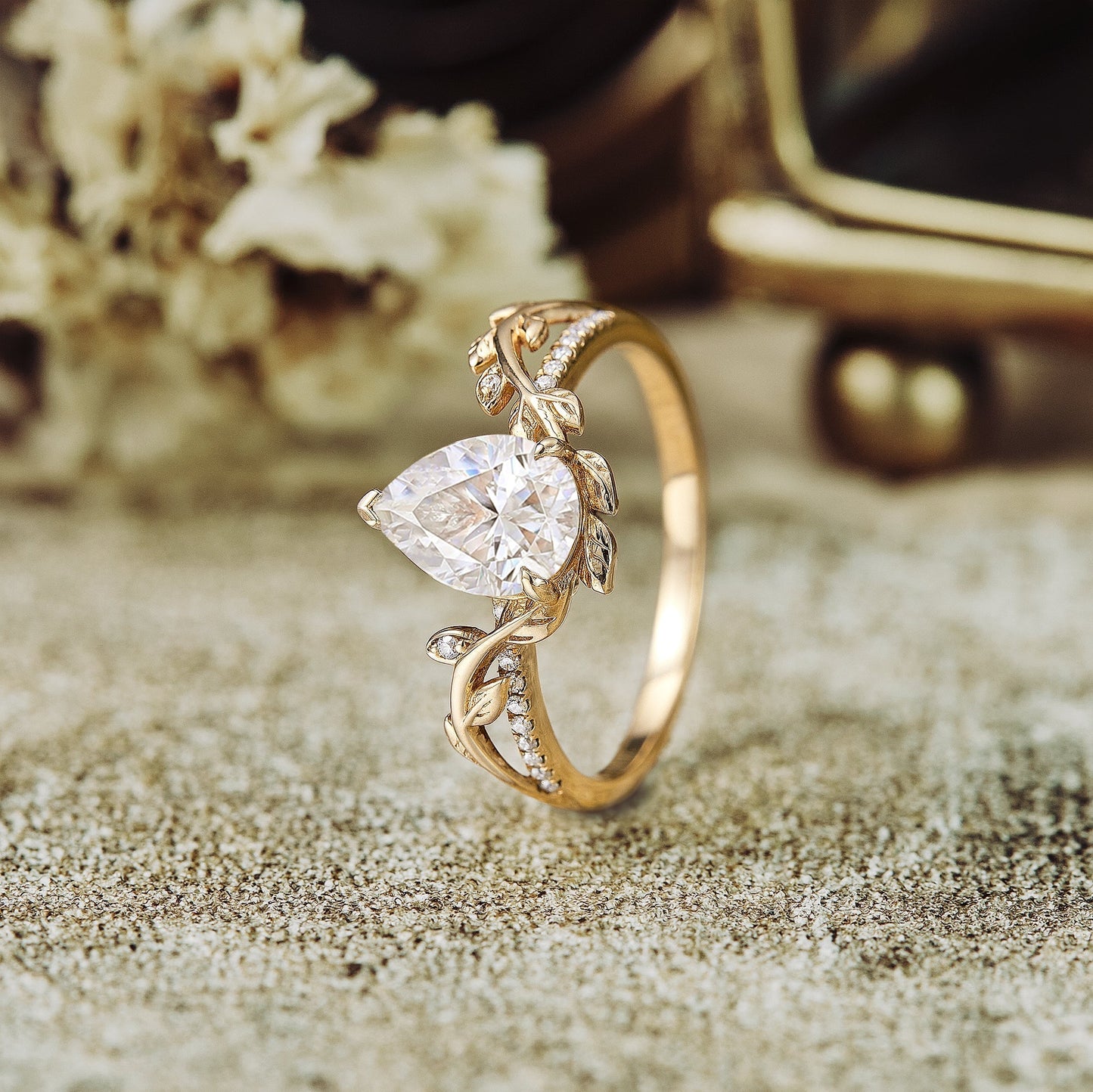 1.25 CT Carat Pear Shape Moissanite diamond Vintage Engagement Ring