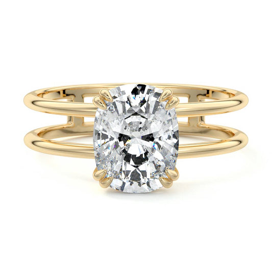 Double Band Ring with 1.70 CT Cushion Cut Moissanite