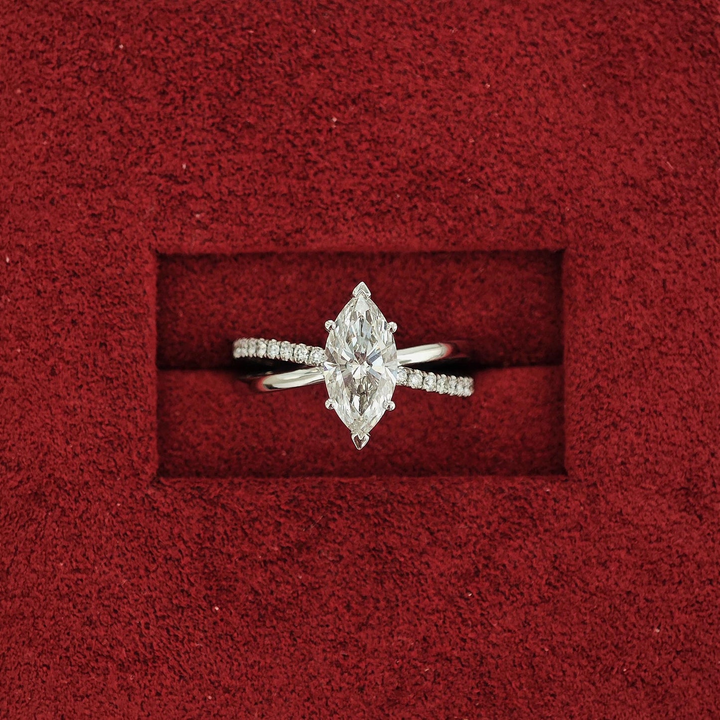 Marquise CVD diamond split shank engagement ring