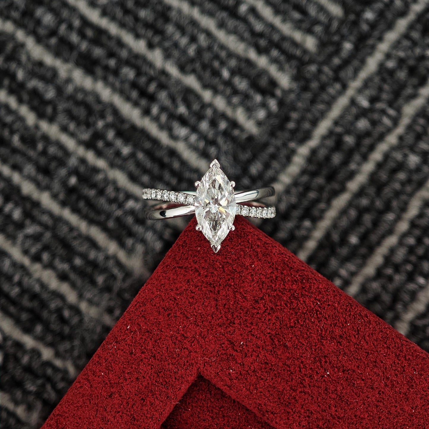 Marquise CVD diamond split shank engagement ring