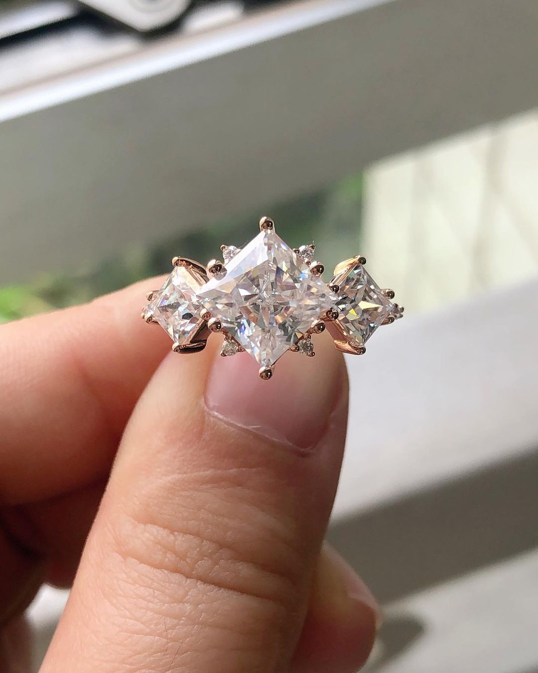 Three Stones Ring with 2.20 CT Princess Cut Moissanite