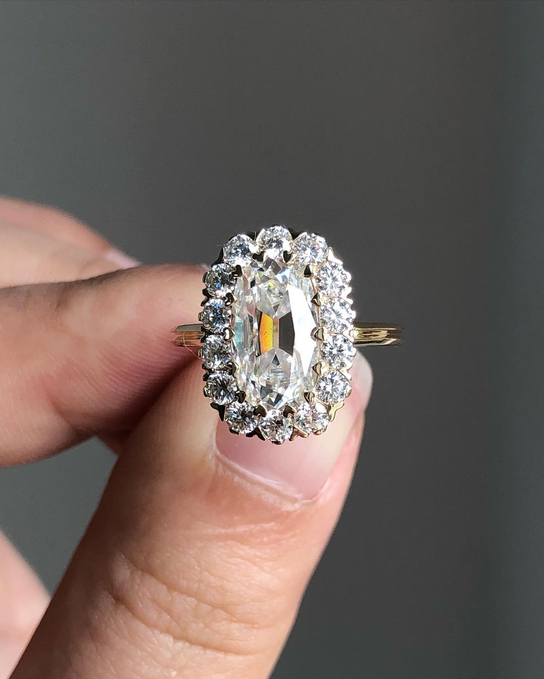 Halo Ring with 3.0 CT Old Mine Oval Cut Moissanite