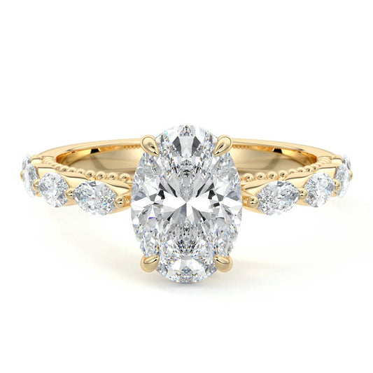 Milgrain Pave Ring with 1.0 CT Oval Cut Moissanite