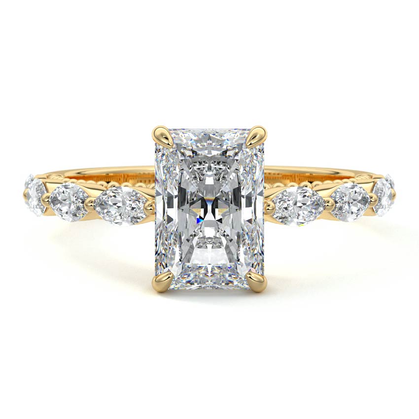 Milgrain Pave Ring with 2.0 CT Radiant Cut Moissanite