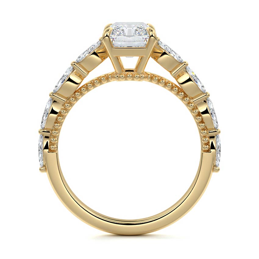 Milgrain Pave Ring with 2.0 CT Radiant Cut Moissanite
