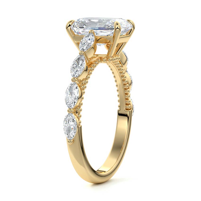 Milgrain Pave Ring with 2.0 CT Radiant Cut Moissanite