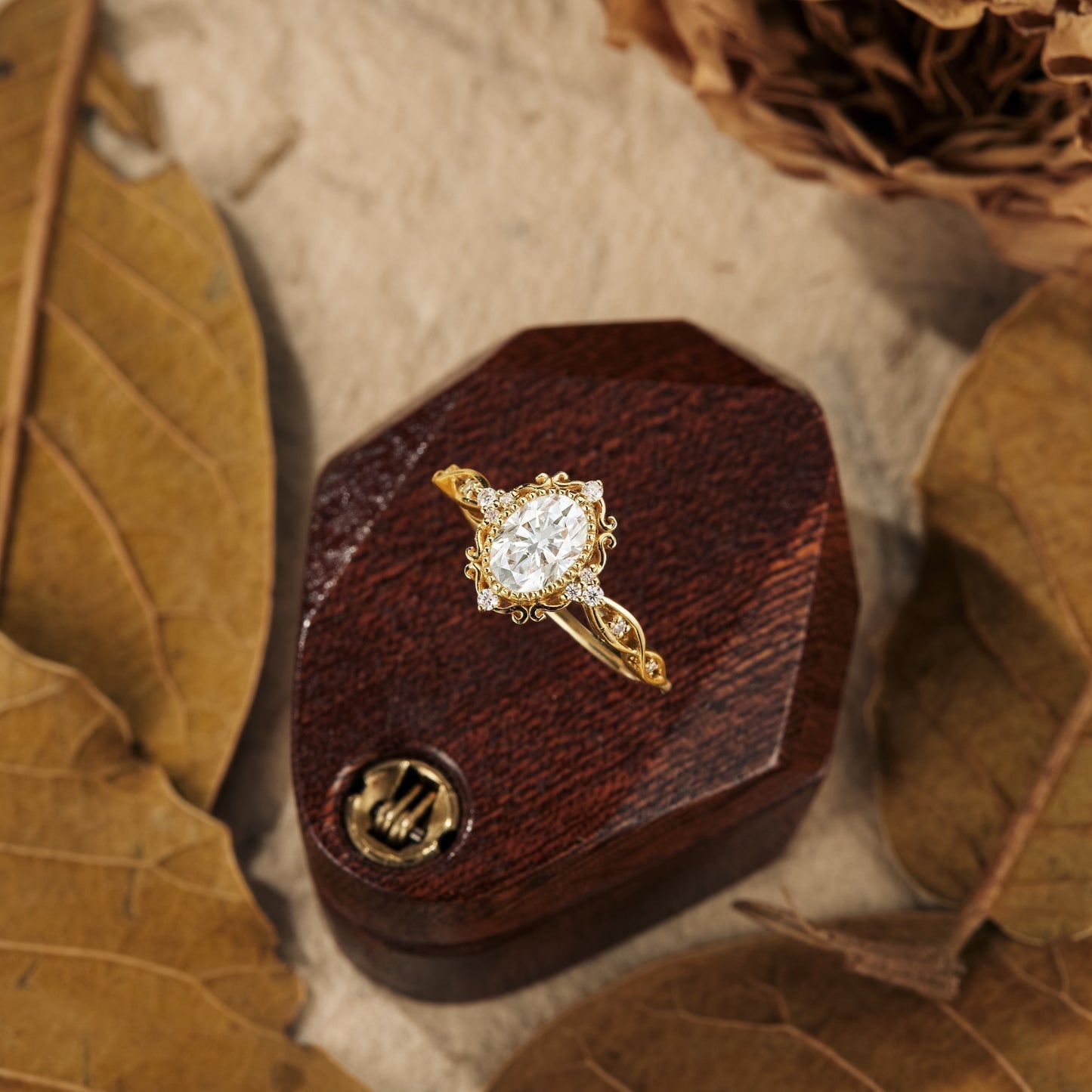 0.94 CT Carat Moissanite Diamond Oval Shape Vintage Engagement Ring