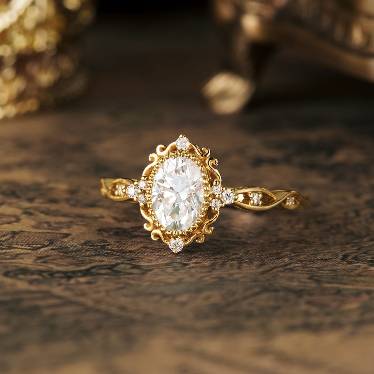 0.94 CT Carat Moissanite Diamond Oval Shape Vintage Engagement Ring