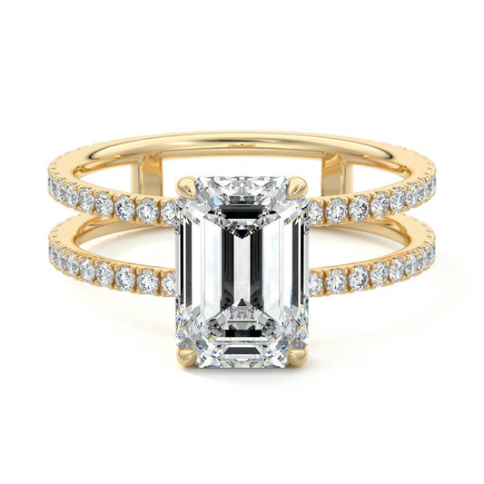 Double Band Ring with 1.20 CT Emerald Cut Moissanite