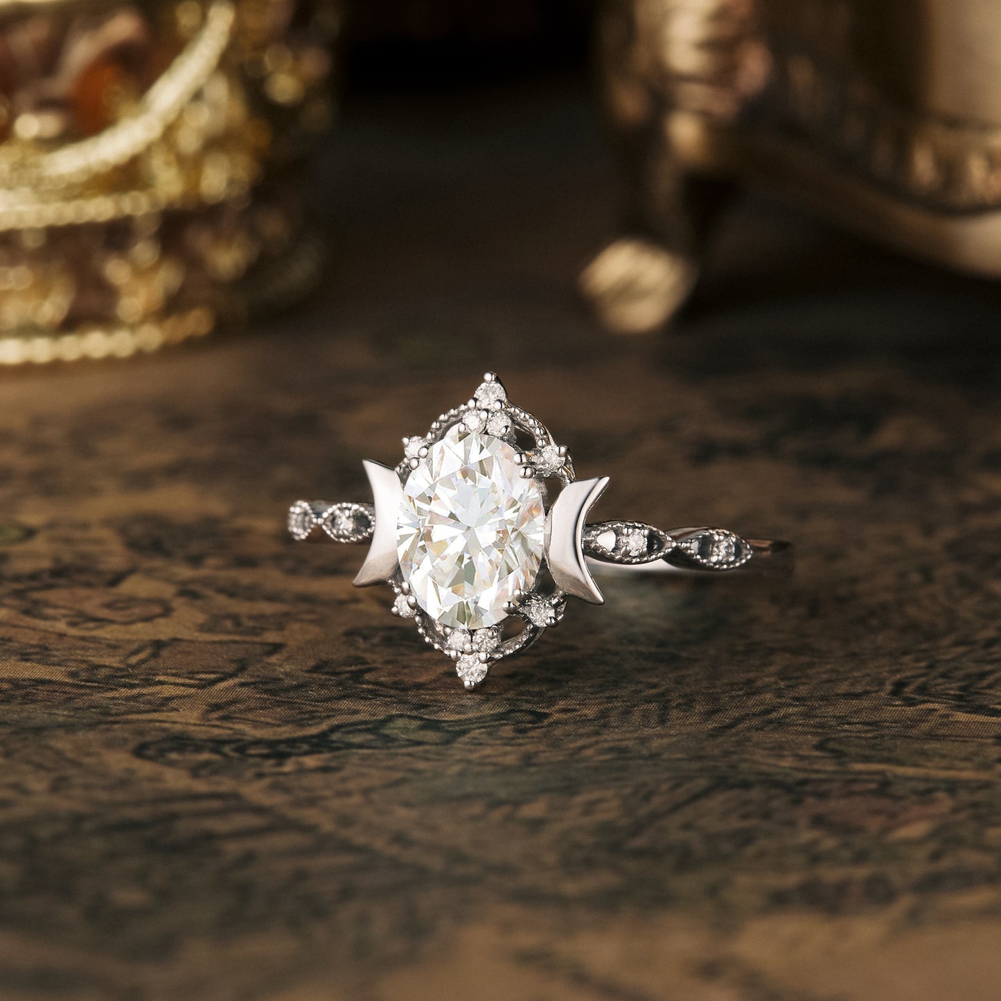 1.5 CT Carat Moissanite Diamond Oval Shape Vintage Engagement Ring