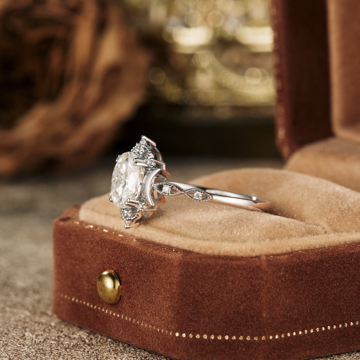 1.5 CT Carat Moissanite Diamond Oval Shape Vintage Engagement Ring