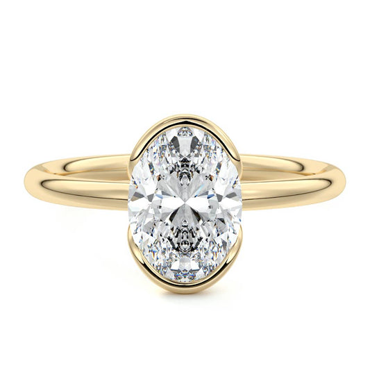 Half Bezel Solitaire Ring with 1.0 CT Oval Cut Moissanite