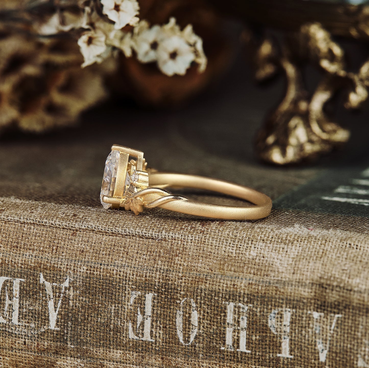 Moissanite diamond pear shape vintage engagement ring