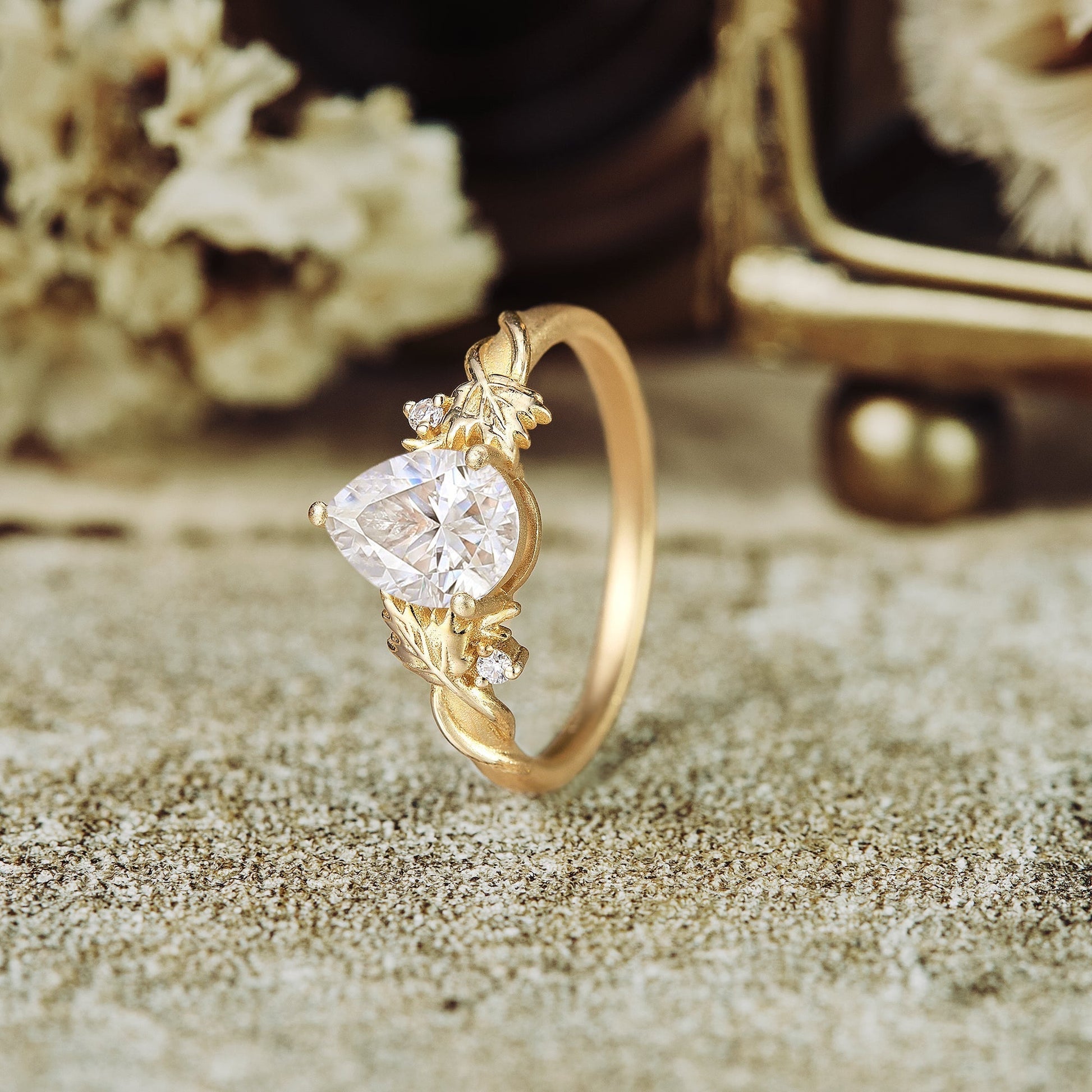 Moissanite diamond pear shape vintage engagement ring