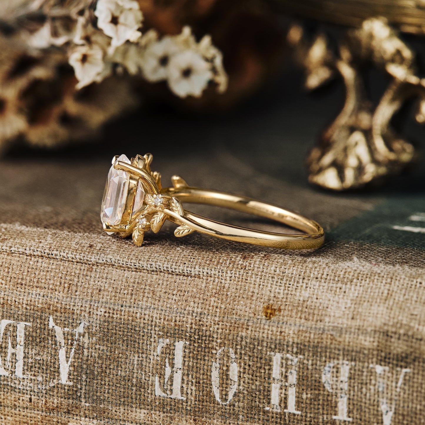Moissanite diamond hexagon shape vintage engagement ring