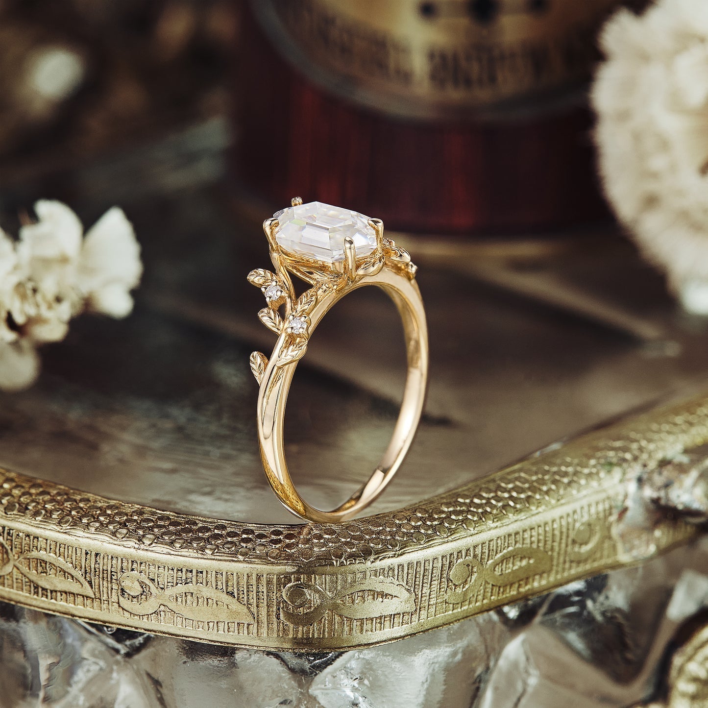 1.15 CT Carat Moissanite Diamond Hexagon Shape Vintage Engagement Ring