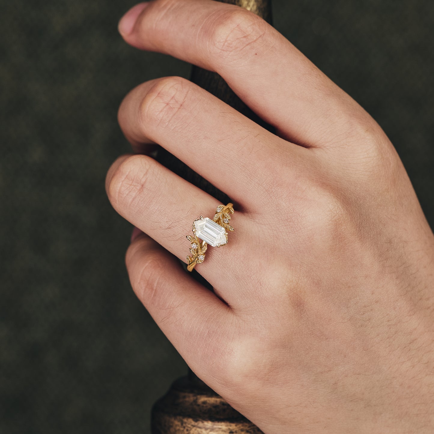 Moissanite diamond hexagon shape vintage engagement ring