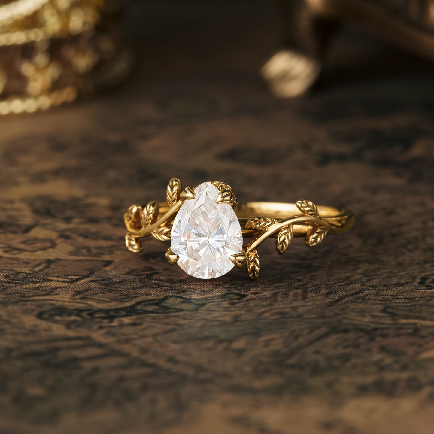 1.25 CT Carat Moissanite Diamond Pear Shape Vintage Engagement Ring