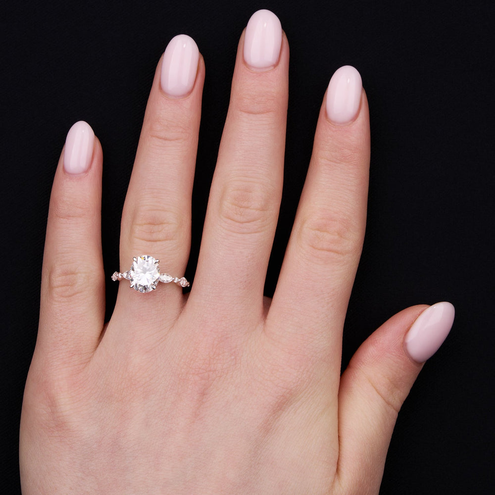 Pave Setting Ring with 1.20 CT Oval Moissanite
