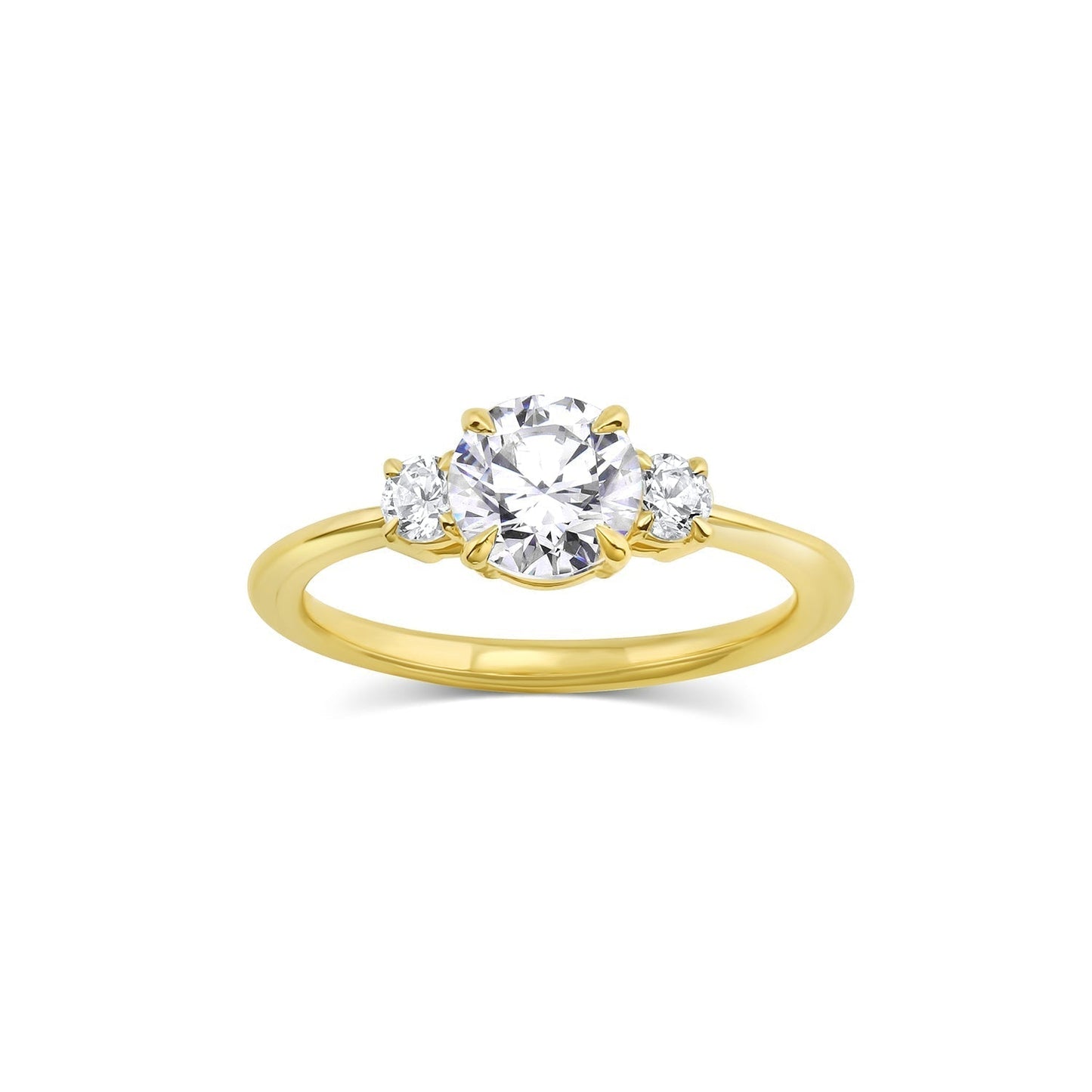 Three stone engagement ring with round cut moissanite