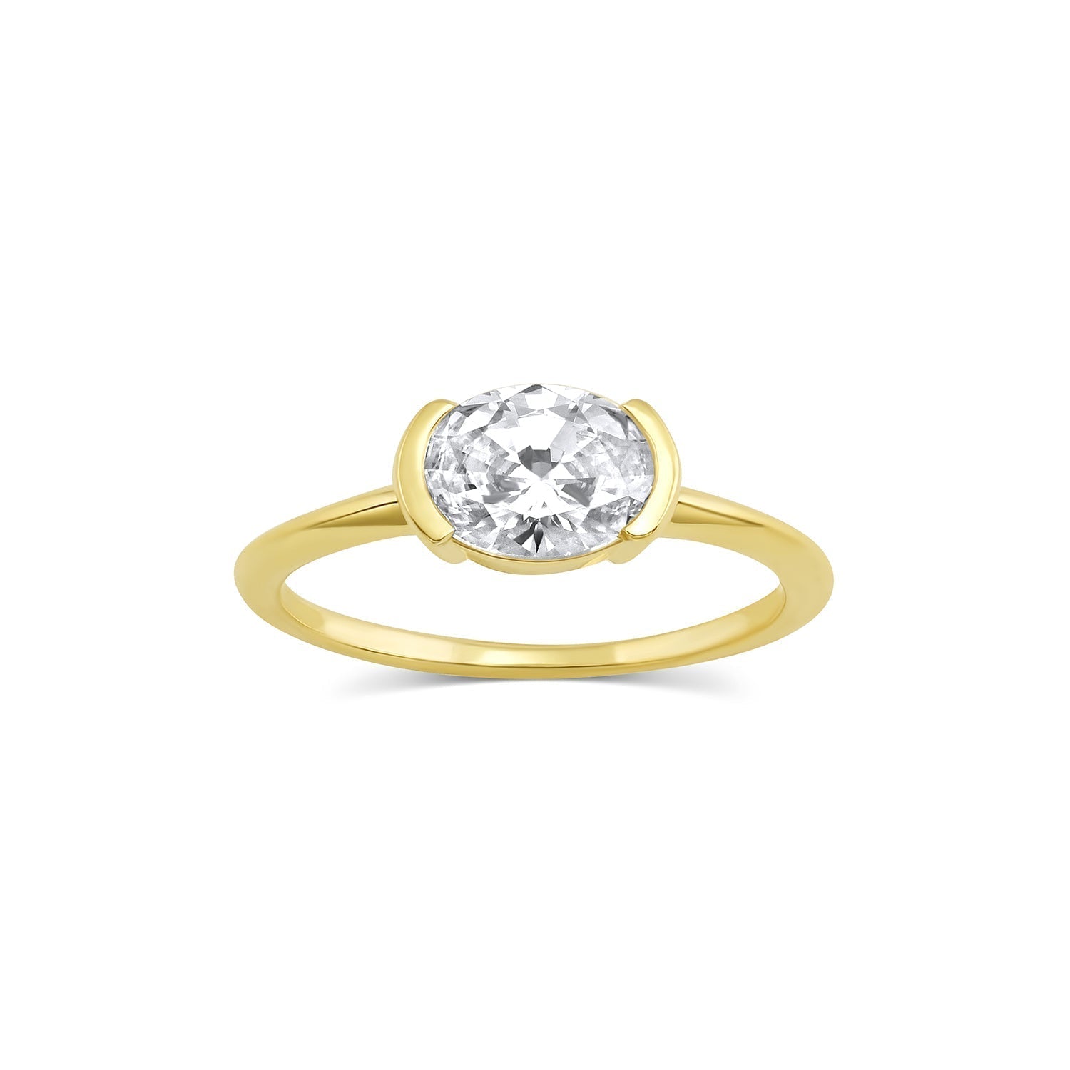 Half bezel oval moissanite solitaire engagement ring
