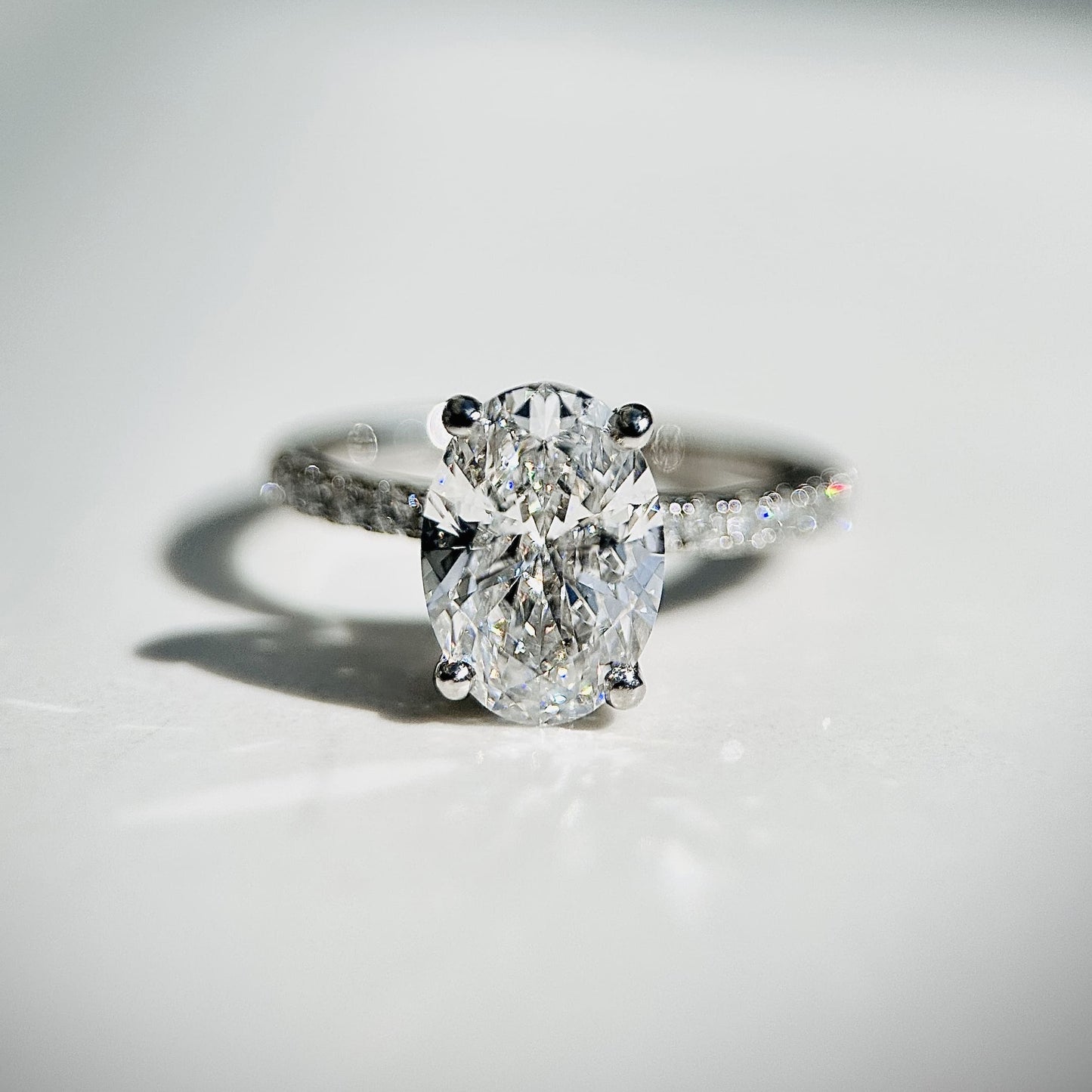 2.0 CT Oval E/VS1 CVD Diamond Hidden Halo Pave Engagement Ring