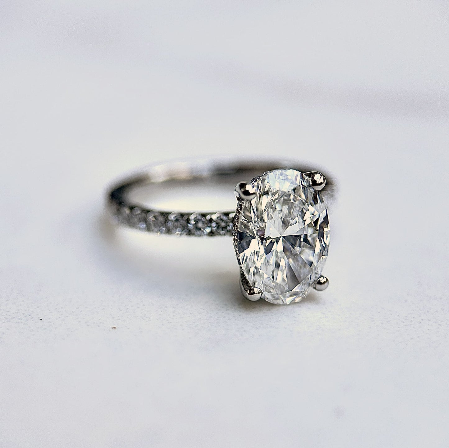 2.0 CT Oval E/VS1 CVD Diamond Hidden Halo Pave Engagement Ring