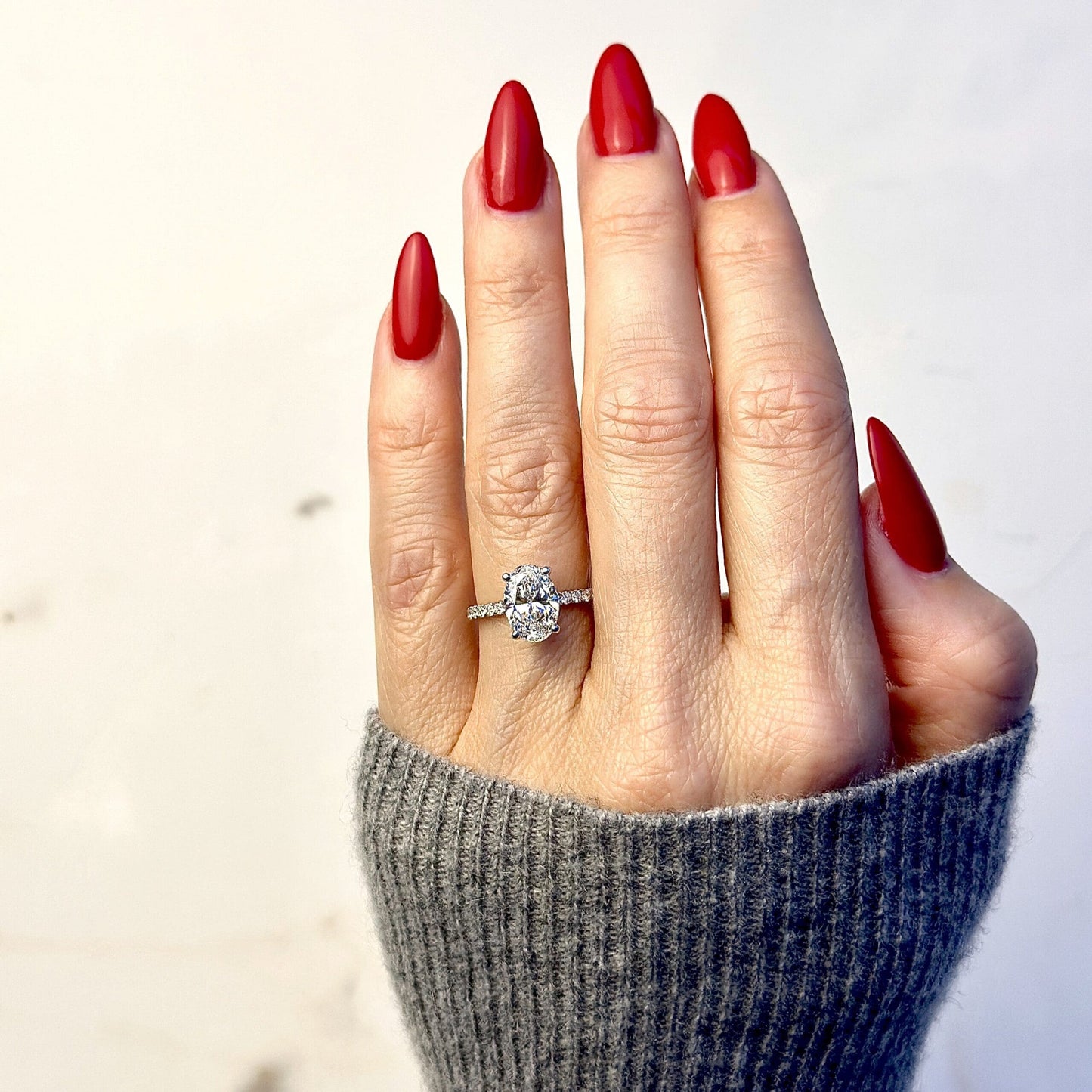 2.0 CT Oval E/VS1 CVD Diamond Hidden Halo Pave Engagement Ring