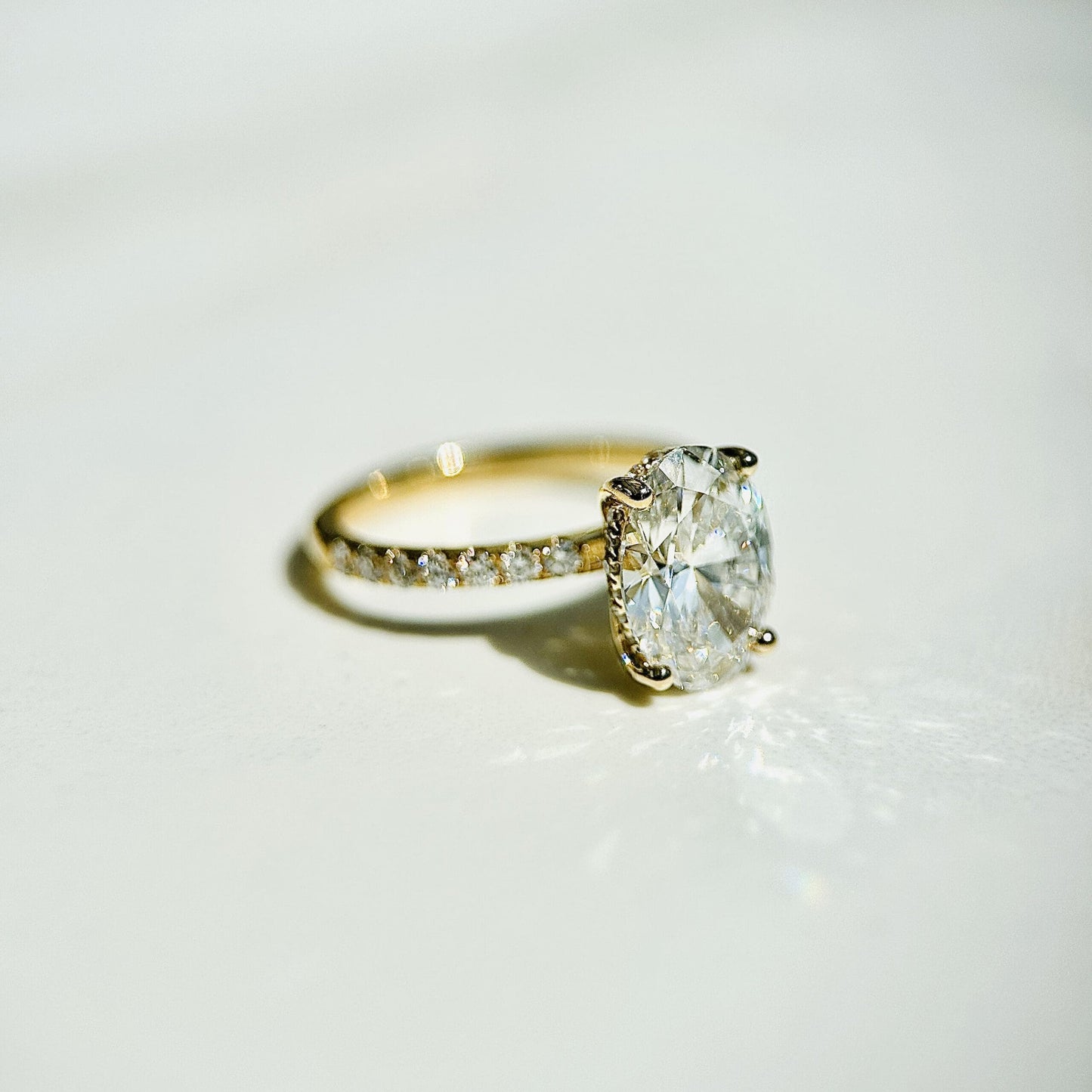 2.0 CT Oval E/VS1 CVD Diamond Hidden Halo Pave Engagement Ring