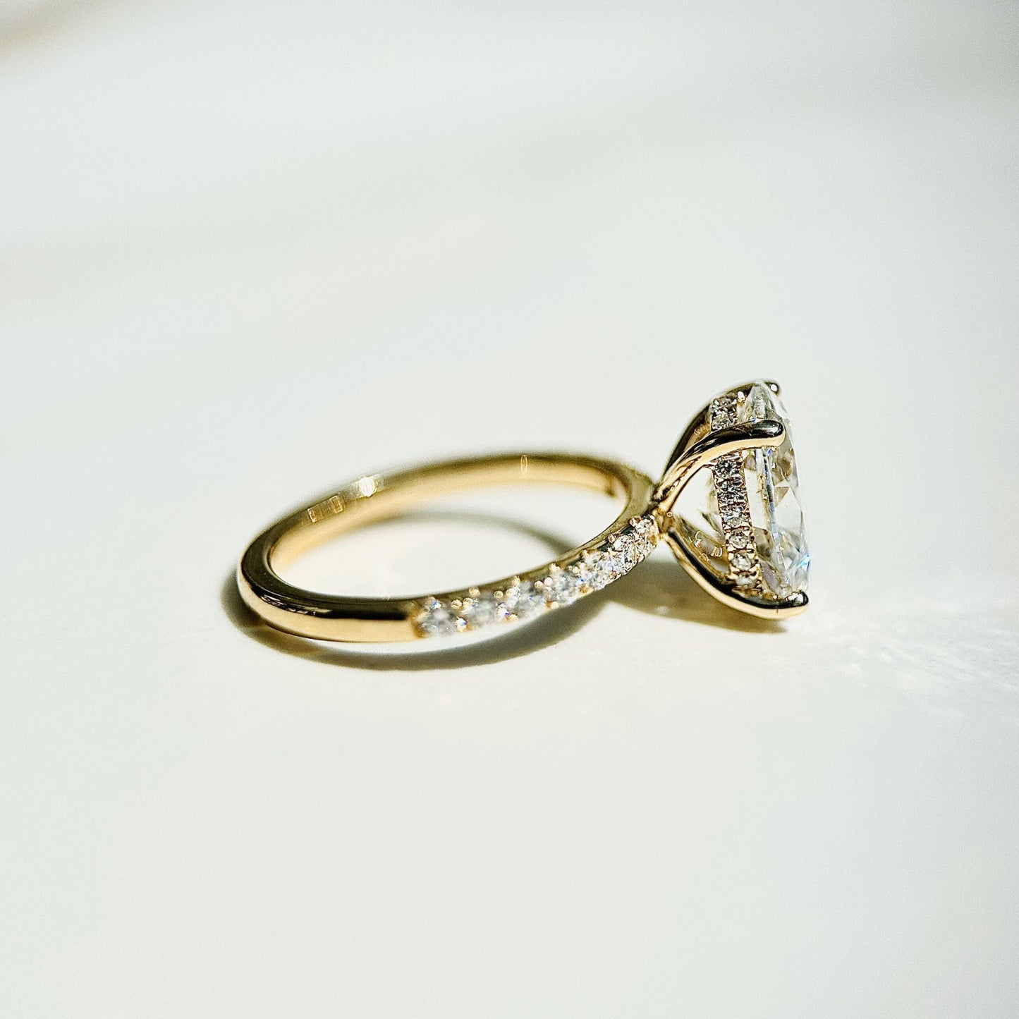 2.0 CT Oval E/VS1 CVD Diamond Hidden Halo Pave Engagement Ring