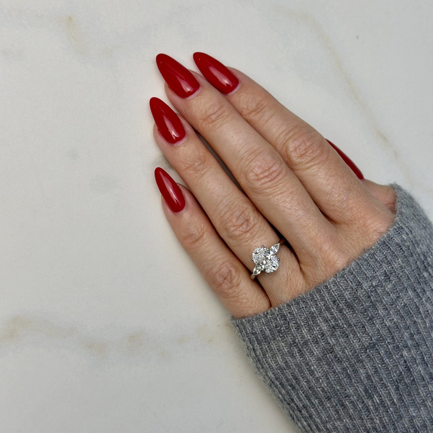 3.0 CT Round E/VS1 CVD Diamond Three Stone Engagement Ring
