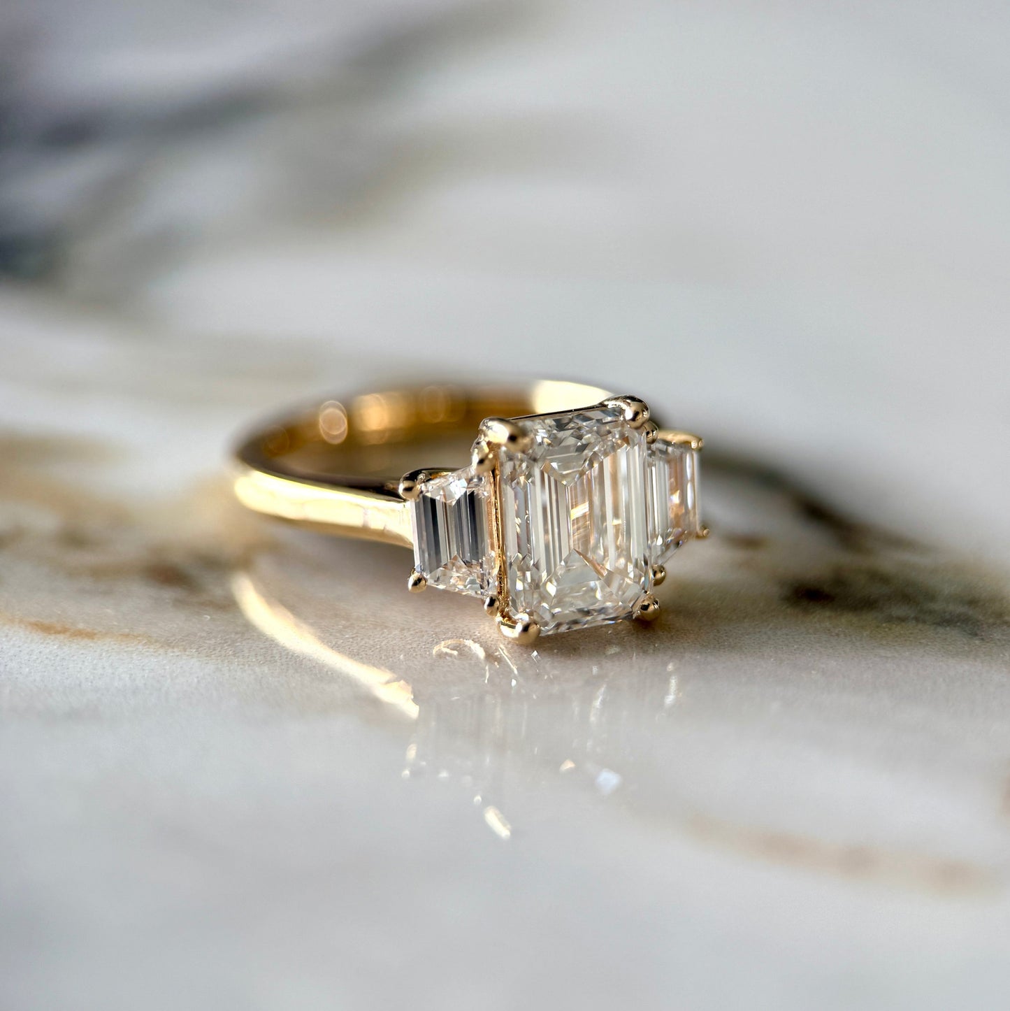 1.80 CT Emerald E/VS1 CVD Diamond Three Stone Engagement Ring