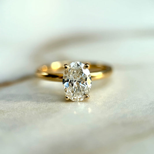 1.20–3.20 CT oval cut CVD lab grown diamond engagement ring with hidden halo, E color, VS1 clarity, in sleek white gold setting