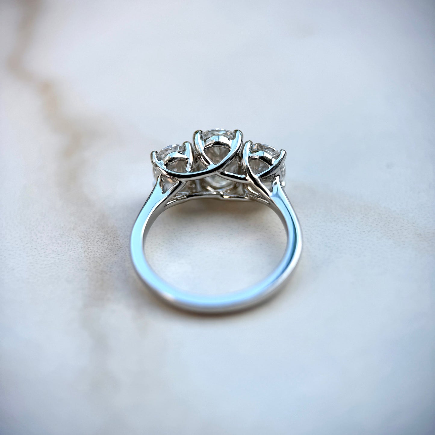 3.0 CT Oval E/VS1 CVD Diamond Three Stone Engagement Ring
