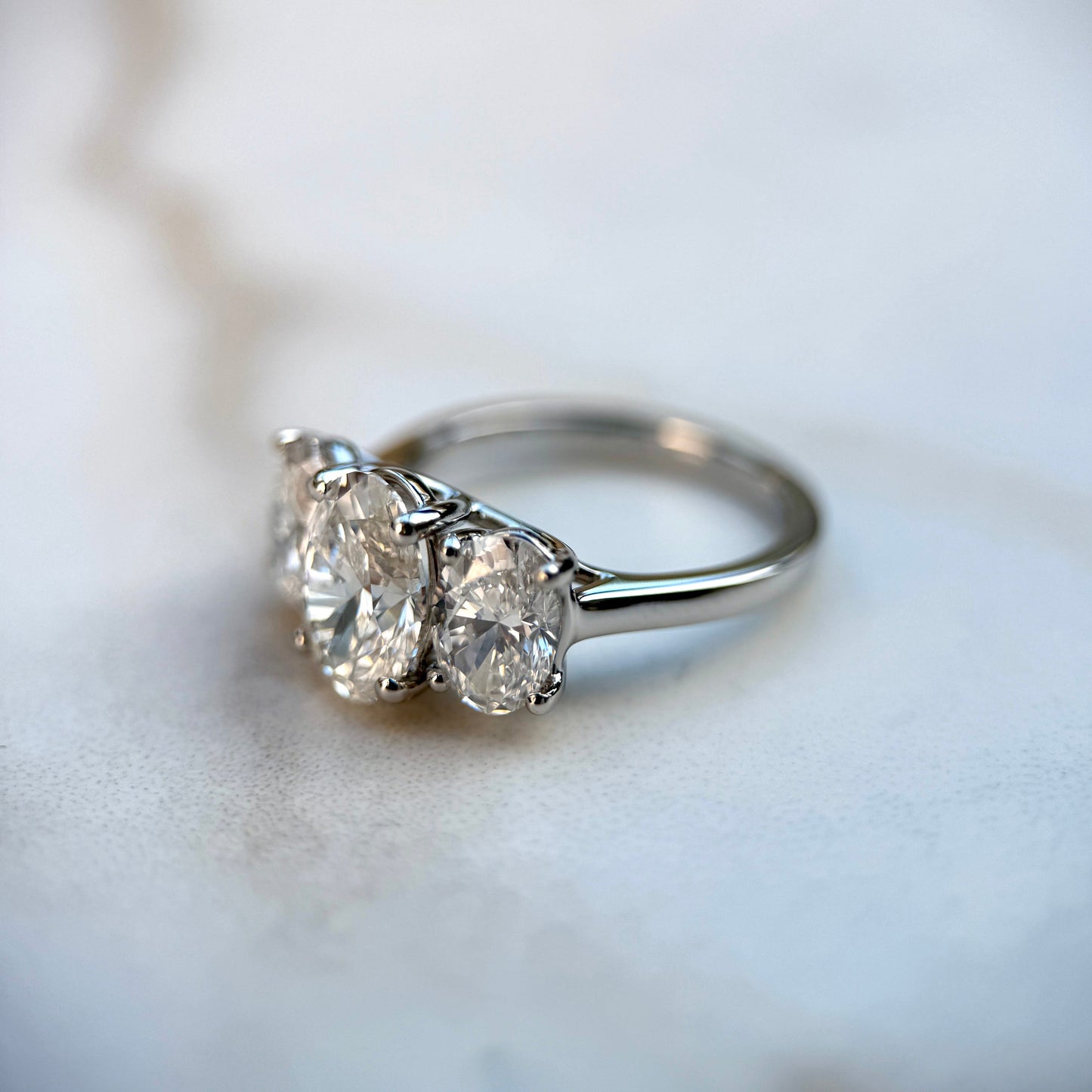 3.0 CT Oval E/VS1 CVD Diamond Three Stone Engagement Ring