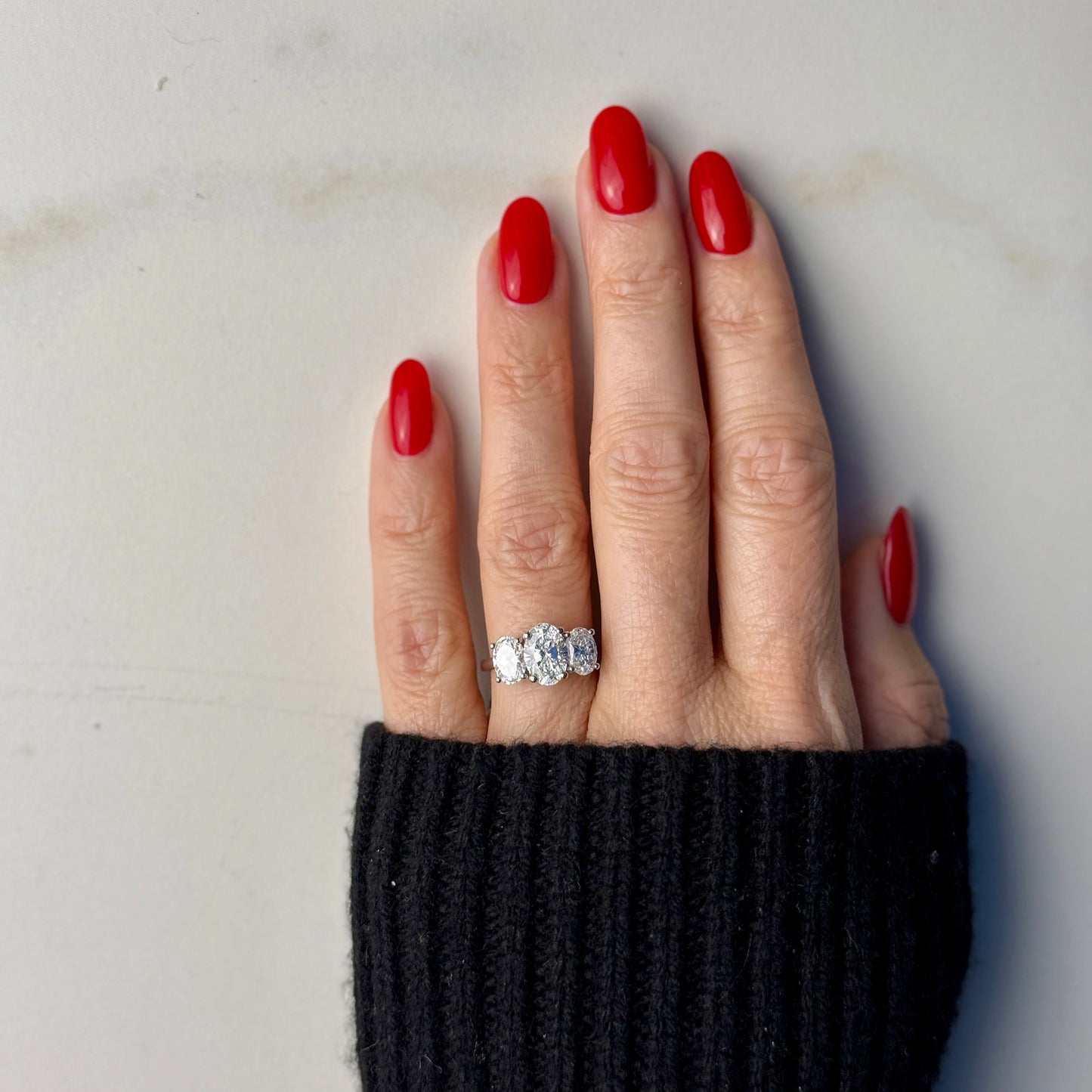 3.0 CT Oval E/VS1 CVD Diamond Three Stone Engagement Ring