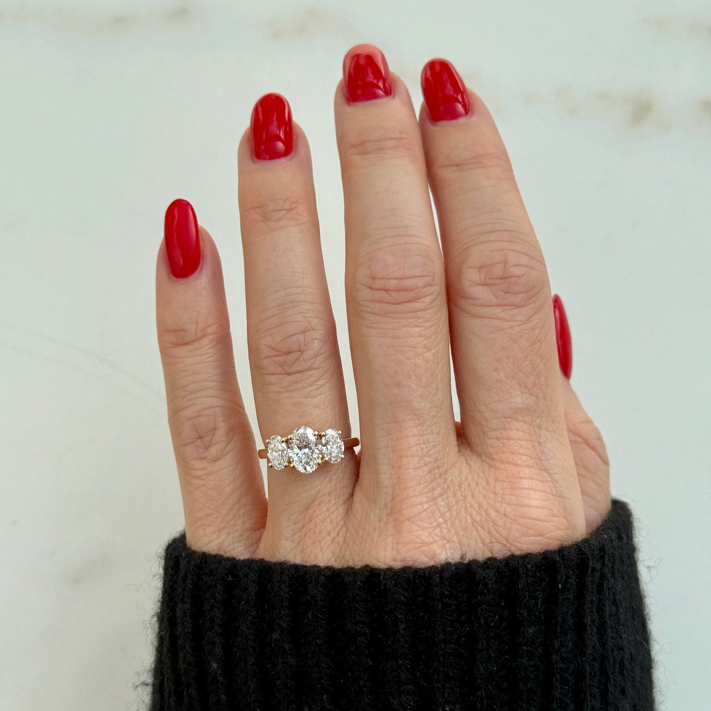 3.0 CT Oval E/VS1 CVD Diamond Three Stone Engagement Ring