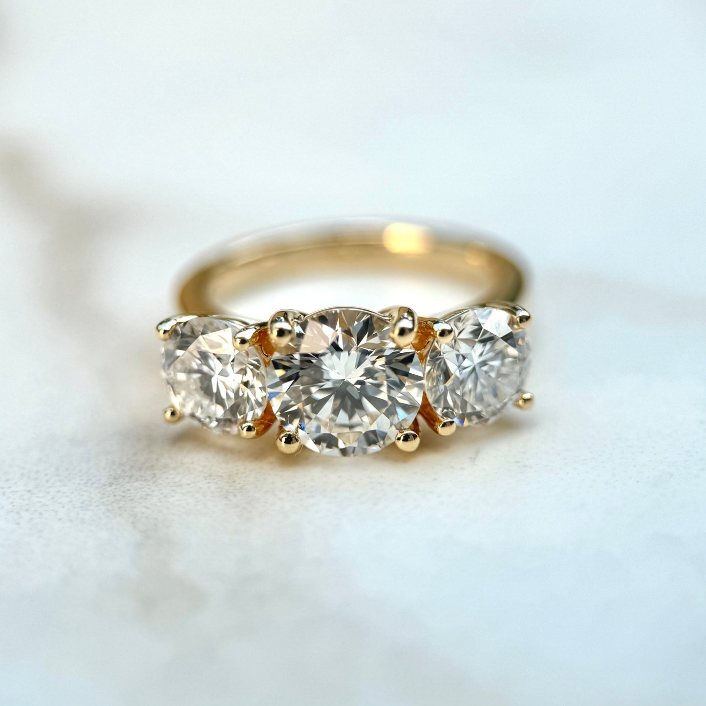 3.0 CT Round E/VS1 CVD Diamond Three Stone Engagement Ring