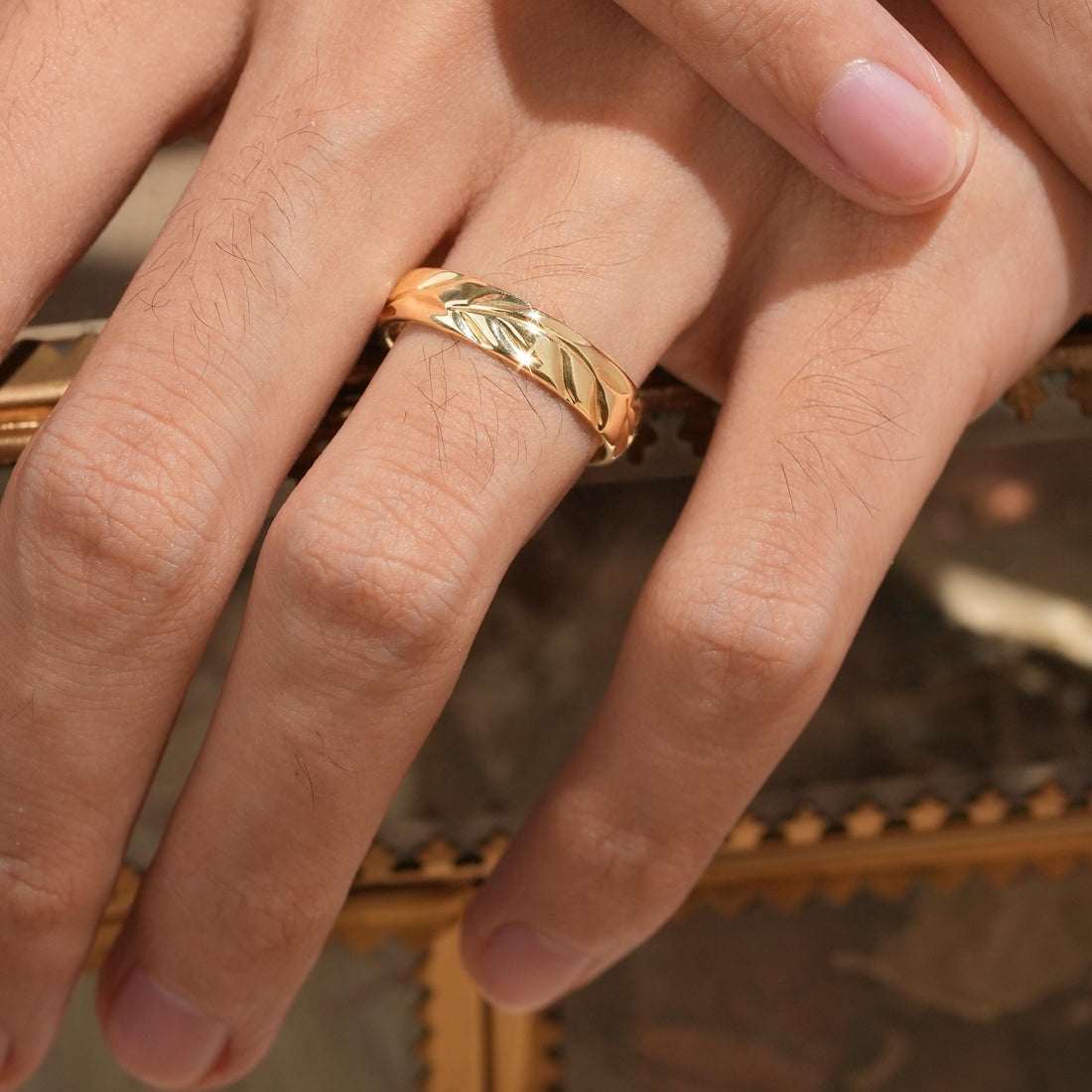Vintage Men's Leaf Wedding Band