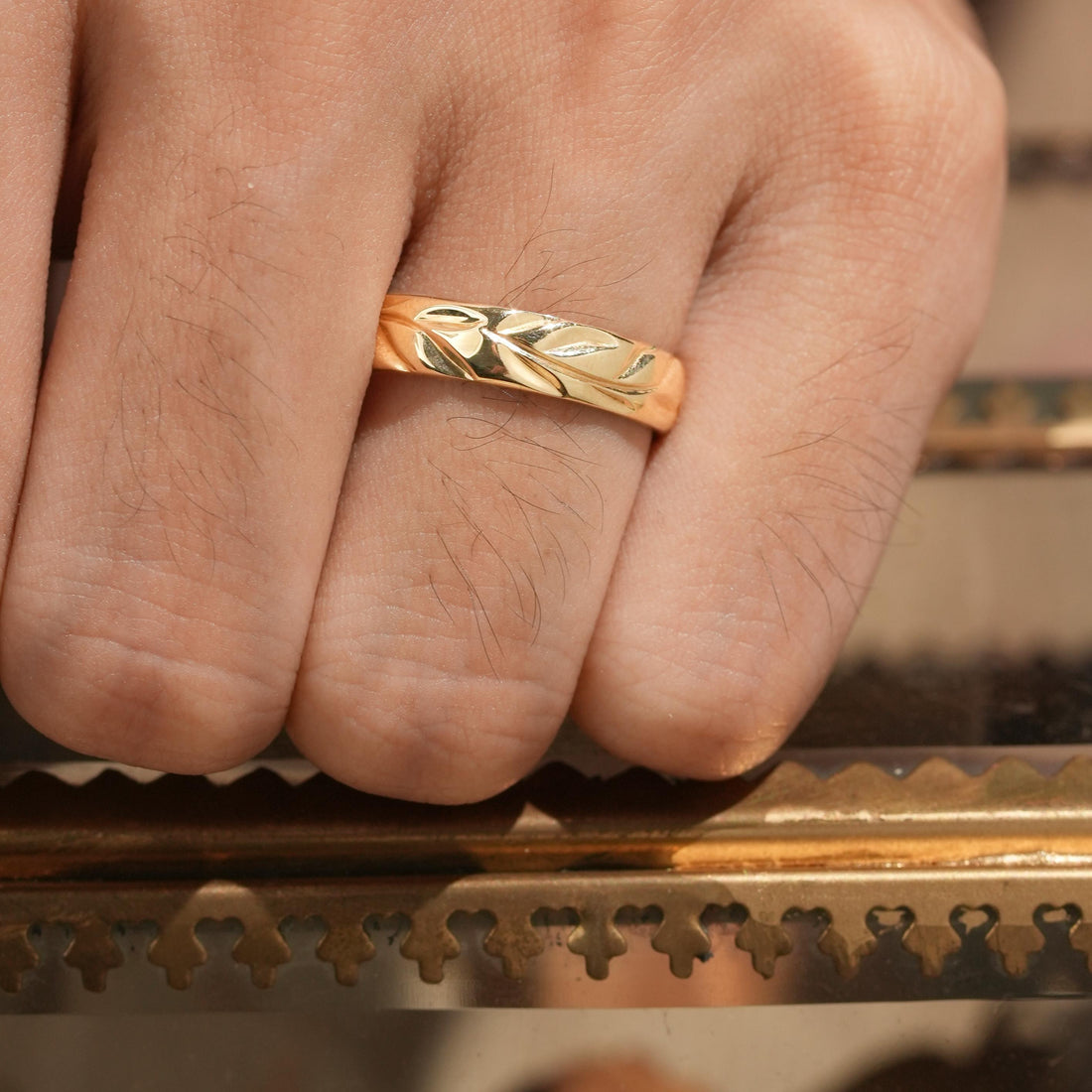 Vintage Men's Leaf Wedding Band