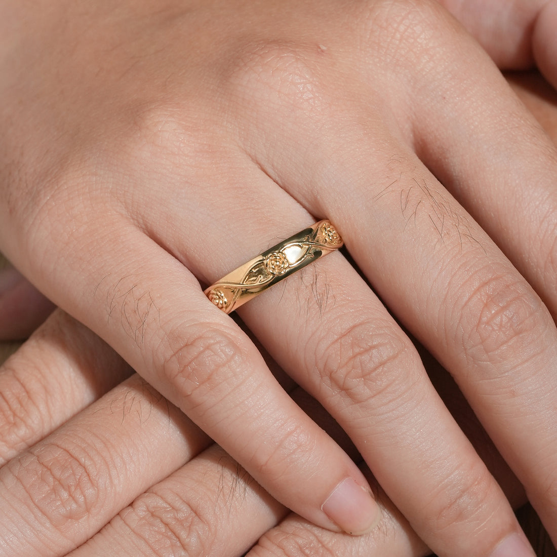 Tow Tone Vine Inspired Men's Wedding Band