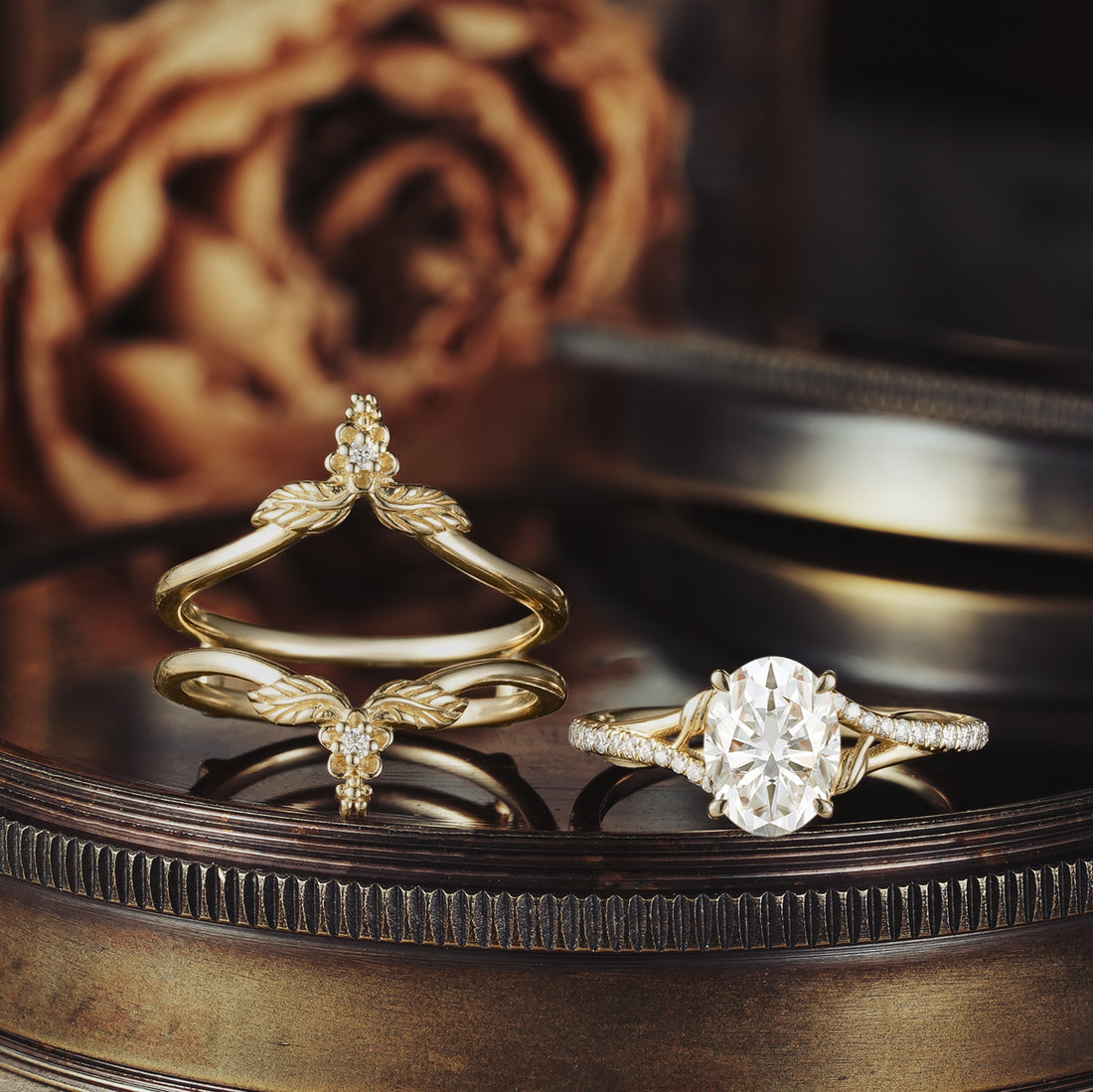 Oval shaped moissanite diamond bridal set with vintage setting