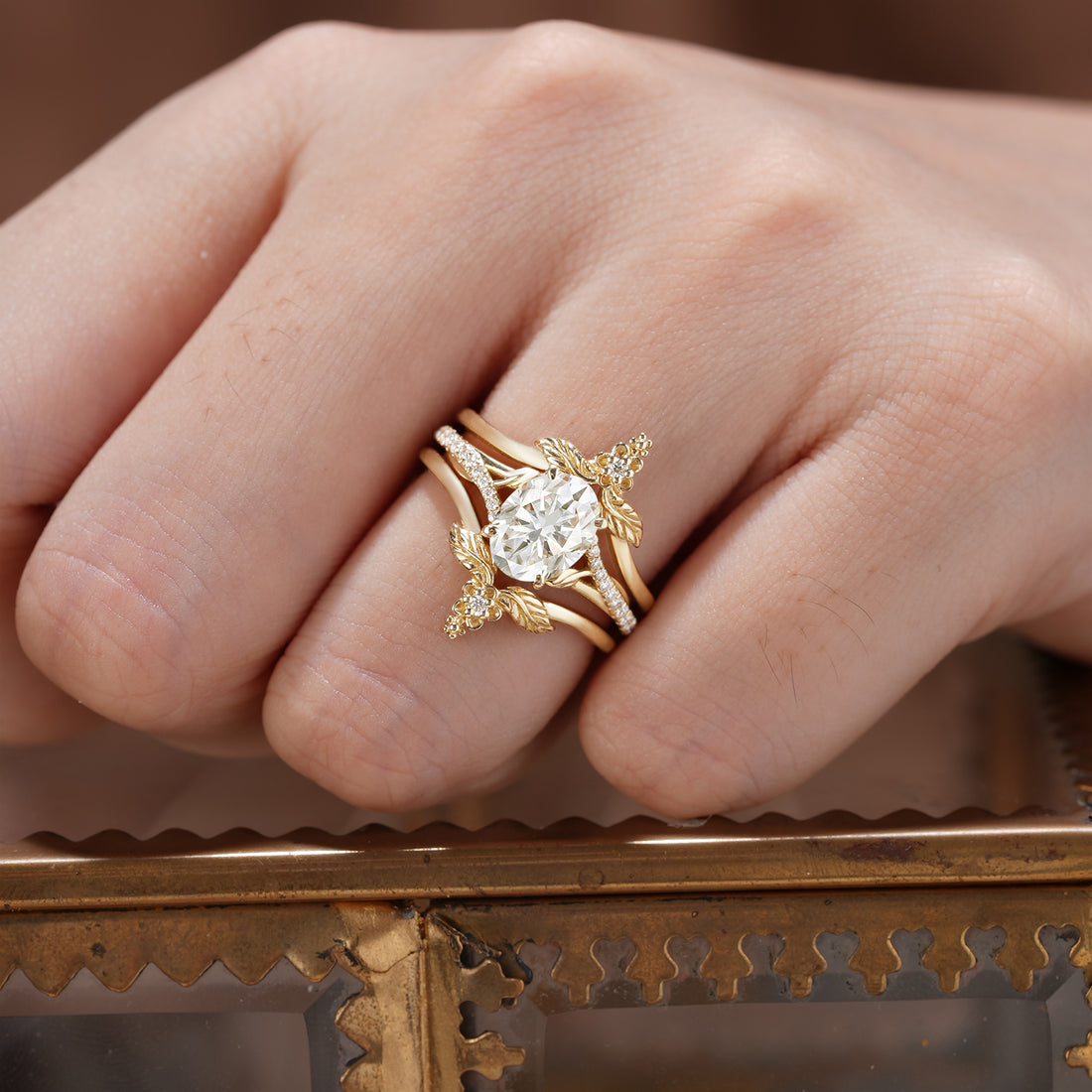 Oval shaped moissanite diamond bridal set with vintage setting